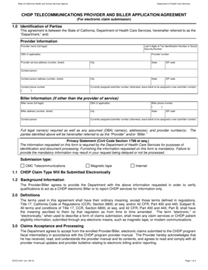 CHDP Telecommunications Provider and Biller Application Agreement