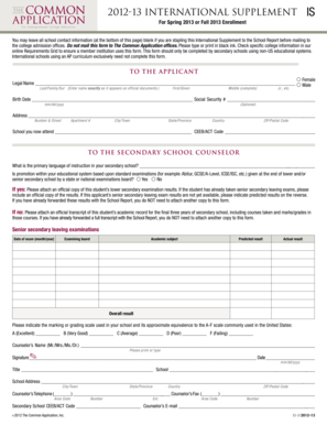 International Supplement Form for College Admissions