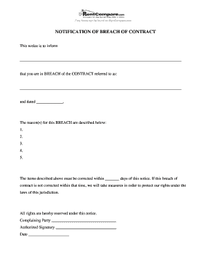 Notification of Breach of Contract