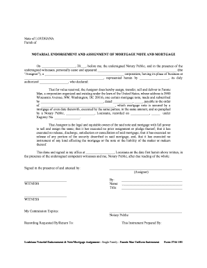 Louisiana Notarial Endorsement & Note/Mortgage Assignment
