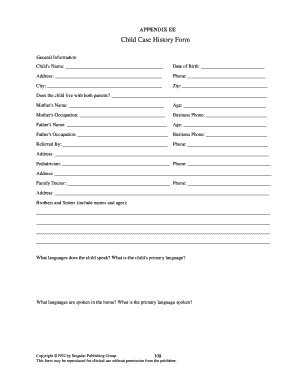 Child Case History Form