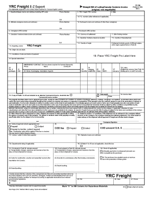 YRC Freight Straight Bill of Lading