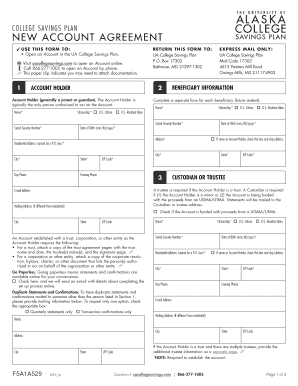 UA College Savings Plan New Account Agreement