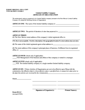 New Mexico LLC Articles of Organization