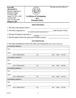 Texas Certificate of Termination of a Domestic Entity