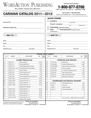 Caravan Supplies Order Form