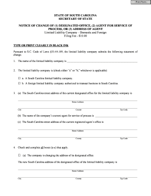 South Carolina LLC Change of Agent or Office Notice