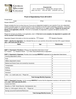 Proof of Dependent Support Form 2013-2014