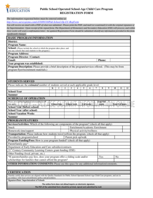 Public School Child Care Registration Form