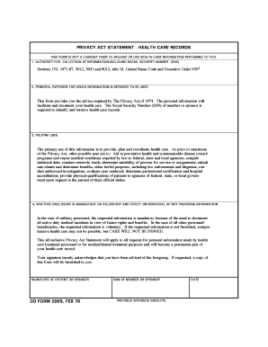 Privacy Act Statement - Health Care Records