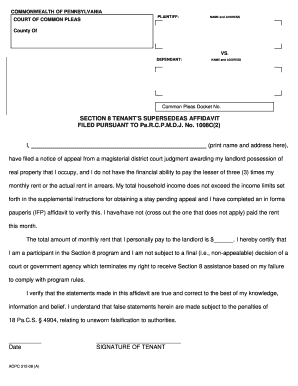 Section 8 Tenant’s Supersedeas Affidavit