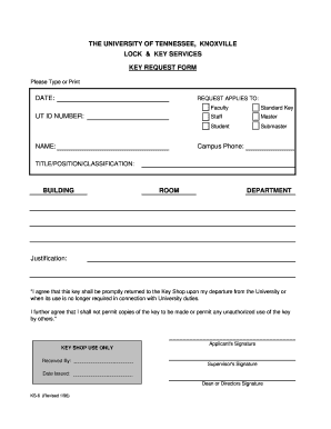 University of Tennessee Key Request Form