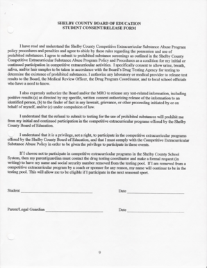 Shelby County Student Consent Release Form