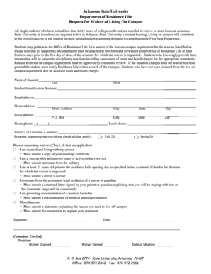 Arkansas State University Residence Waiver Form