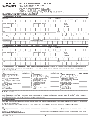 Health Screening Wellness Benefit Claim Form
