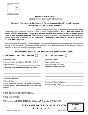 Request for Hearing to Appeal Unemployment Benefits Determination