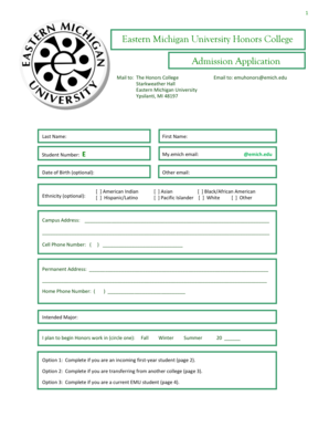 Eastern Michigan University Honors College Admission Application