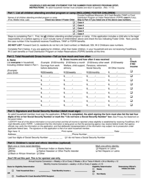 Household Size-Income Statement for SFSP