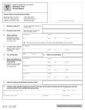 Kansas Business Trust Annual Report Form