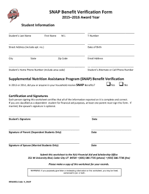 SNAP Benefit Verification Form