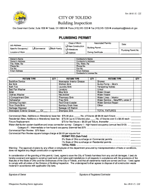City of Toledo Plumbing Permit Application