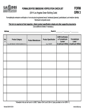 Formaldehyde Emissions Verification Checklist - LADBS - ladbs