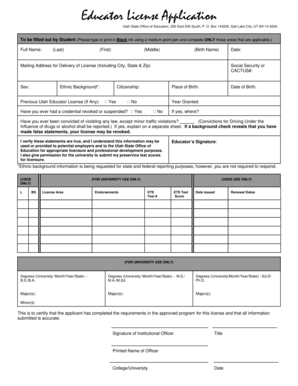 Utah Educator License Application