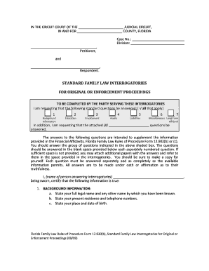 Florida Standard Family Law Interrogatories Form 12.930(b)
