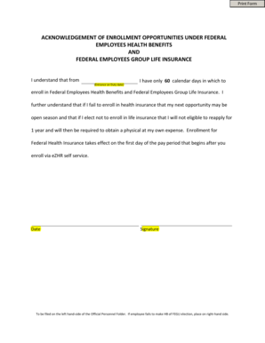 Acknowledgement of Enrollment Opportunities