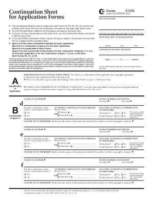US Copyright Office Continuation Sheet
