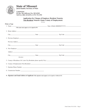 Missouri Notary Change of Employer Application