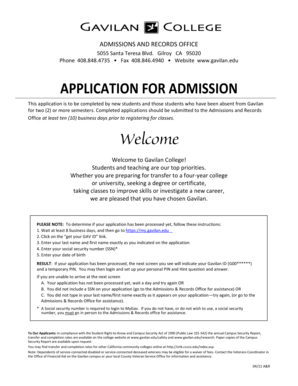 Gavilan College Application for Admission