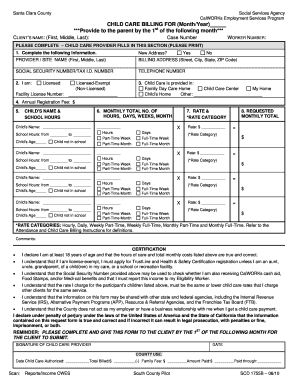Child Care Billing Form