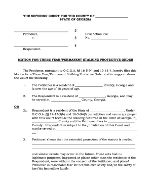 Georgia Stalking Protective Order Motion