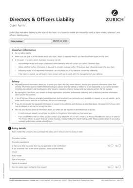 Directors & Officers Liability Claim Form