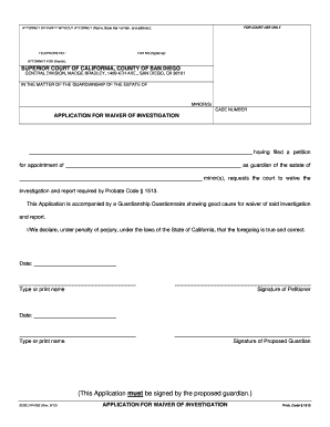 California Guardianship Waiver Application