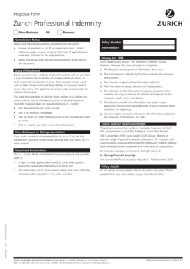 Zurich Professional Indemnity Proposal Form