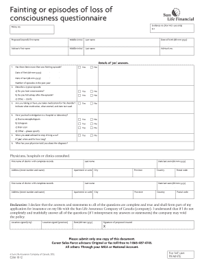 Fainting or Loss of Consciousness Questionnaire