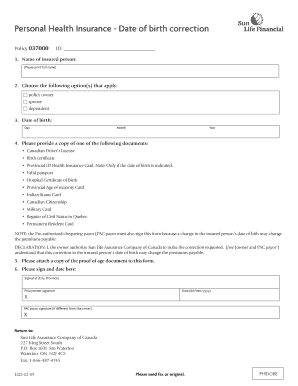 Personal Health Insurance Date of Birth Correction