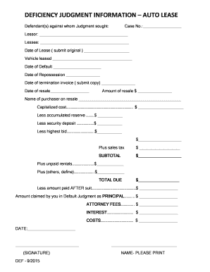 Deficiency Judgment Information Auto Lease
