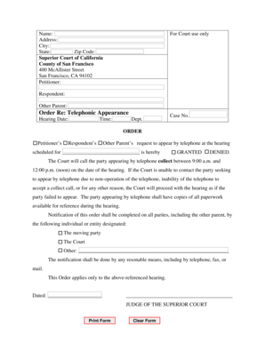 California Telephonic Appearance Order