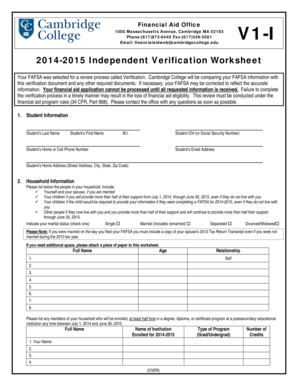 2014-2015 Independent Verification Worksheet