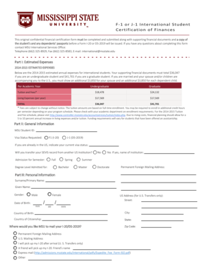 MSU International Student Financial Certification Form