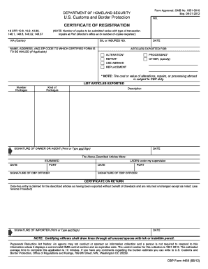 US Customs Certificate of Registration