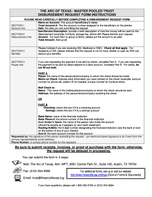 The Arc of Texas Master Pooled Trust Disbursement Request Form