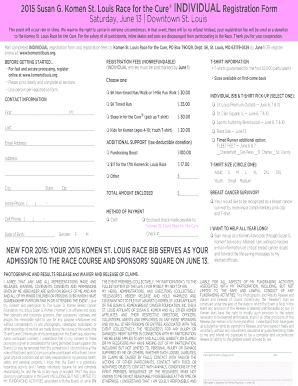 Susan G. Komen St. Louis Race for the Cure Registration Form