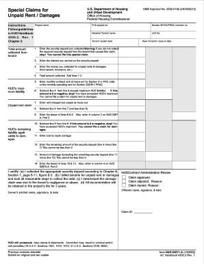 HUD Special Claims Form for Unpaid Rent and Damages