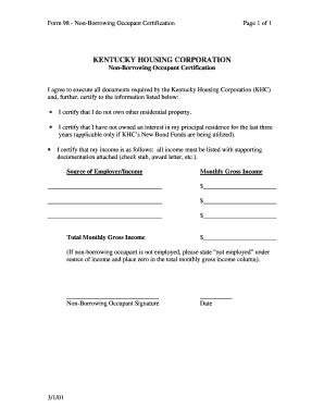 Kentucky Non-Borrowing Occupant Certification
