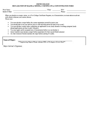 Smith College Declaration of Major Form
