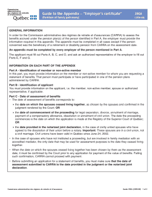 Employer's Certificate for Pension Benefits Assessment
